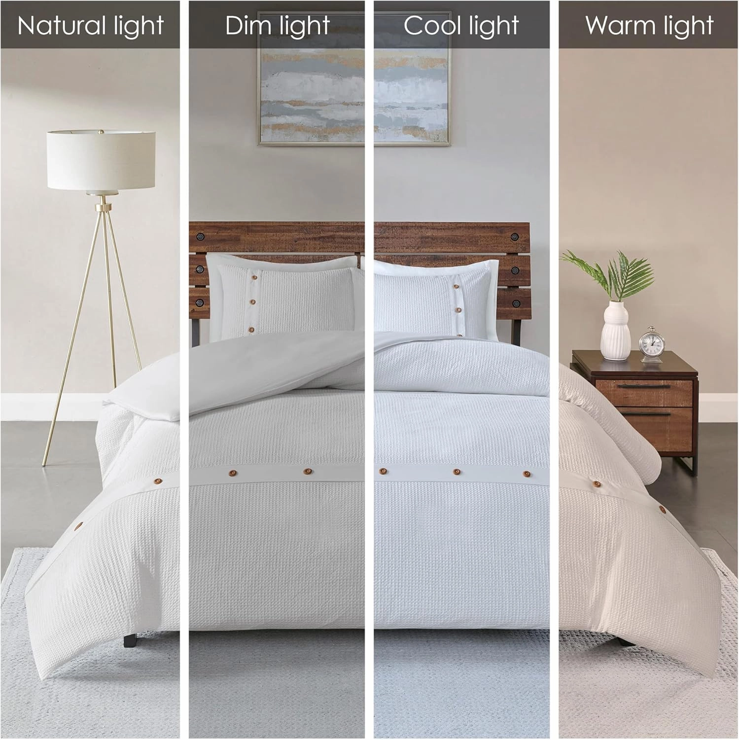 Madison Park Cozy Cotton Comforter Set Casual Modern Design All Season Bedding, Matching Shams, Full/Queen (90 in x 90 in), White 3 Piece