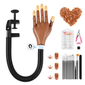 Magnetic Practice Hand for Acrylic Nails: Flexible Fake Hand Manicure Training Hand with Strengthen Nail Tips - Mannequin Hand Nail Kit for Beginners