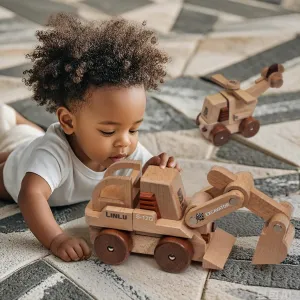 Magnetic Wooden Car Detachable Toy, Vehicle Model Assembly Toy with Magnet, Hand Push Toys for Christmas Birthday Party Car Theme(Excavator)