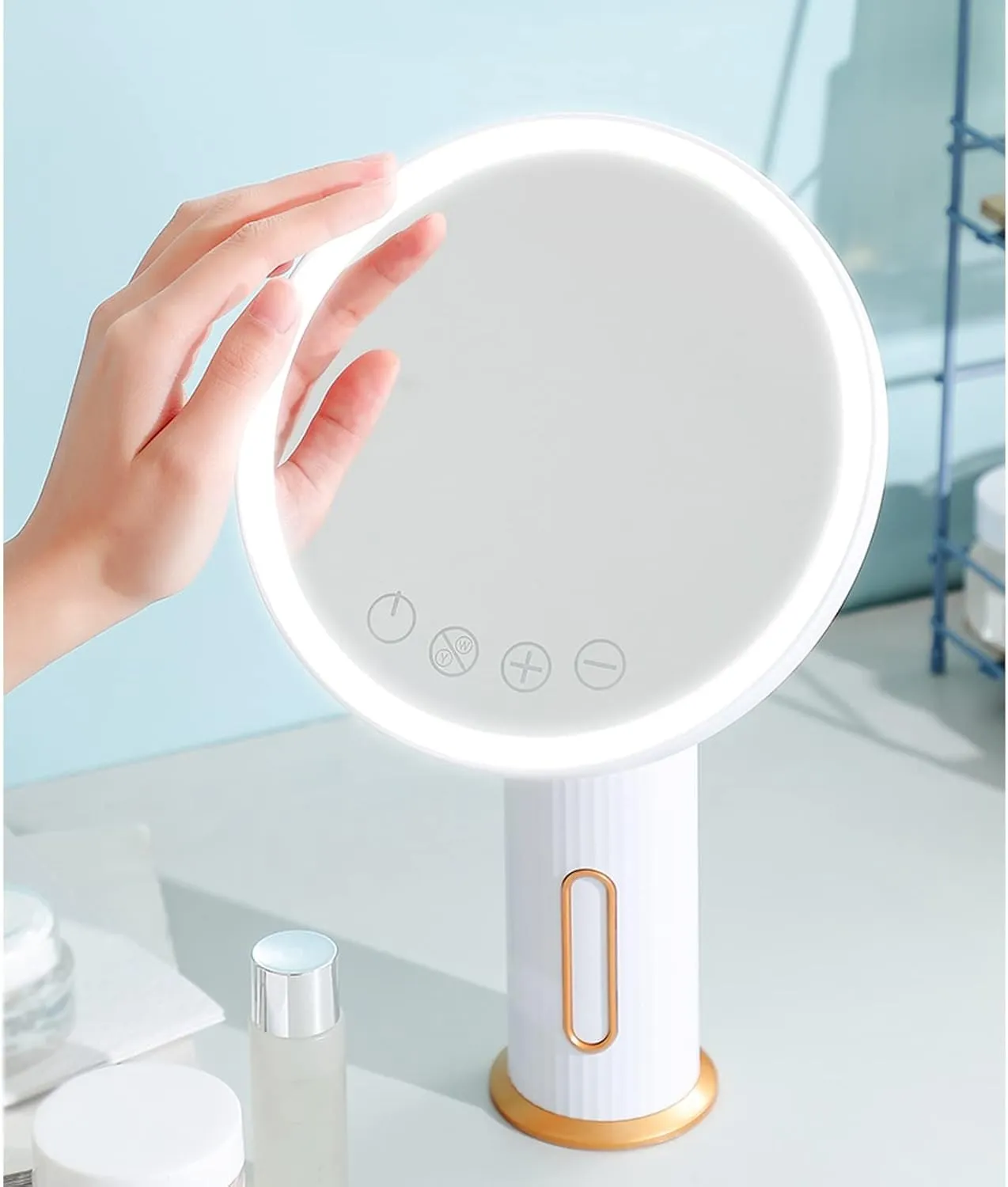 Makeup Mirror With Light, Tabletop Makeup Mirror, With LED Brightness Adjustable Portable USB Rechargeable, Portable Cosmetic Mirror, Dressing Table Makeup Mirror, Round Standing Makeup Mirror Make-up