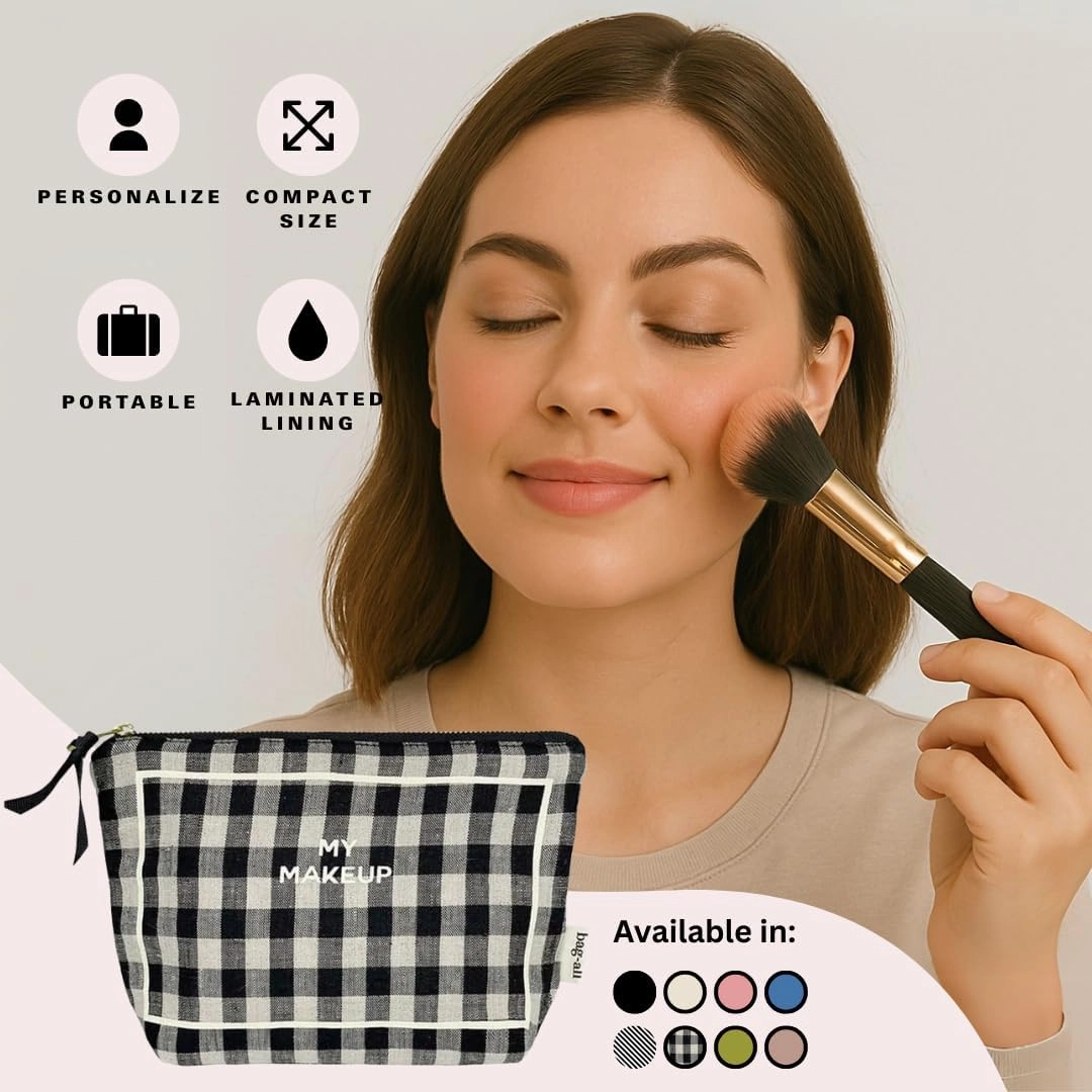 Makeup Bag for Women | Cosmetic Bag Organizer for Girls | Makeup Pouch for Traveling| Toiletry Bags for Women | Make Up Travel Pouches | Gingham