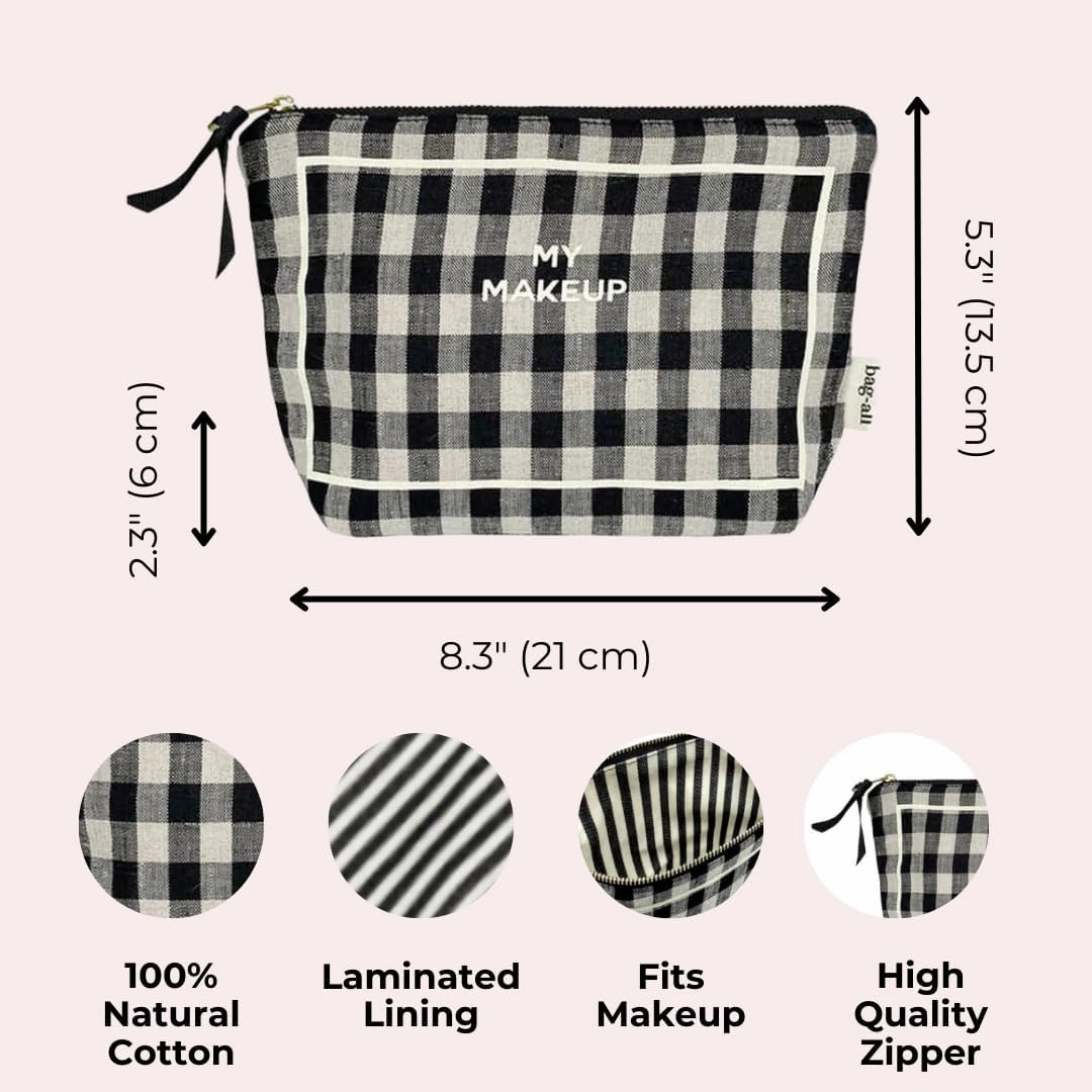 Makeup Bag for Women | Cosmetic Bag Organizer for Girls | Makeup Pouch for Traveling| Toiletry Bags for Women | Make Up Travel Pouches | Gingham
