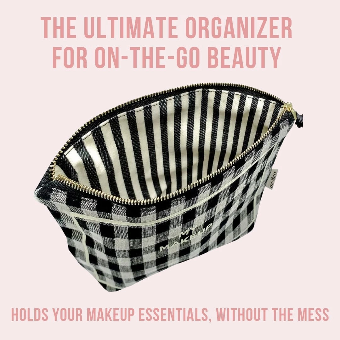 Makeup Bag for Women | Cosmetic Bag Organizer for Girls | Makeup Pouch for Traveling| Toiletry Bags for Women | Make Up Travel Pouches | Gingham