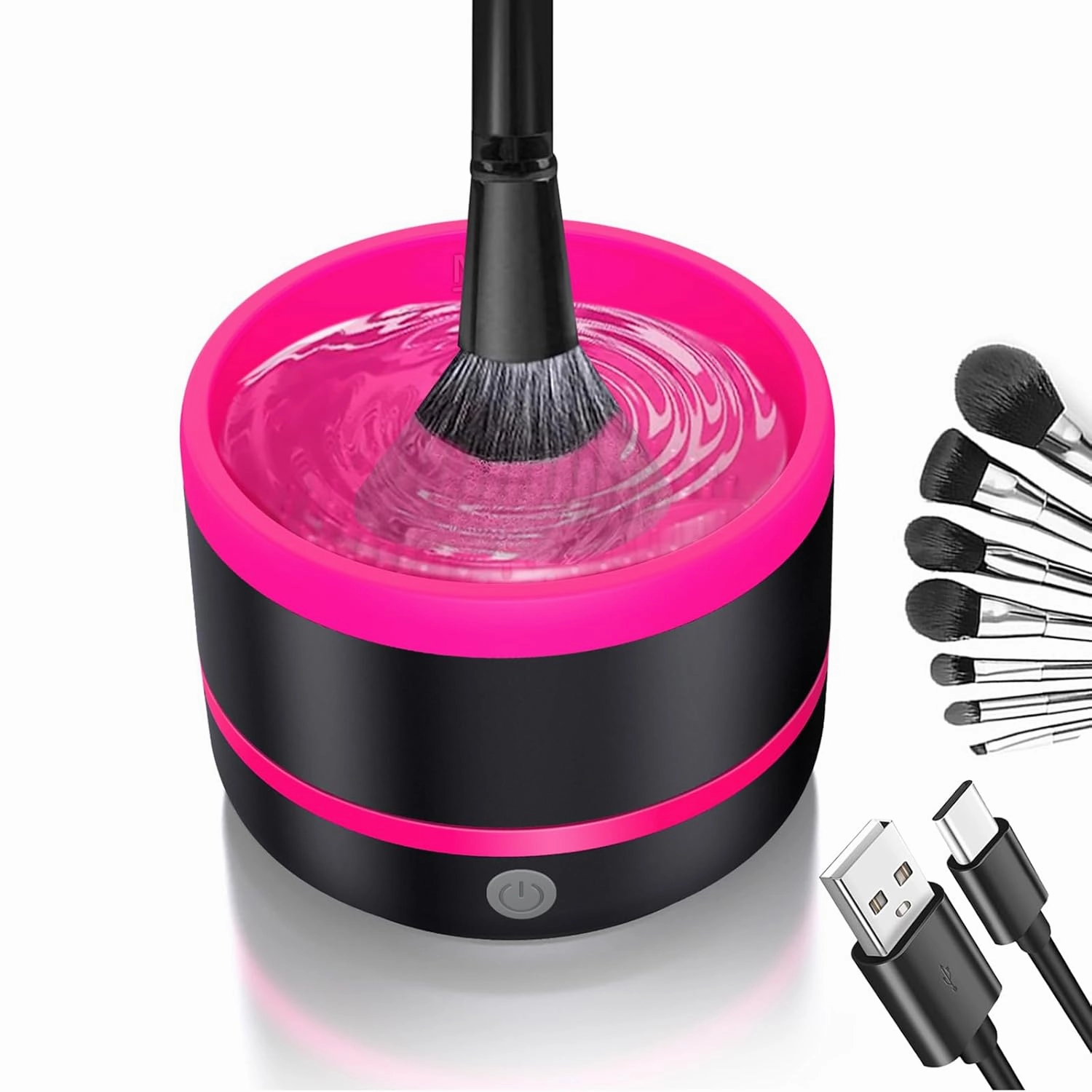 Makeup Brushes Cleaner, Electric Makeup Brush Cleaning Machine USB Rechargeable Automatic Spinning for All Size Makeup Brushes, Deep Wash in Seconds, Gifts for Women and Girls, Rose