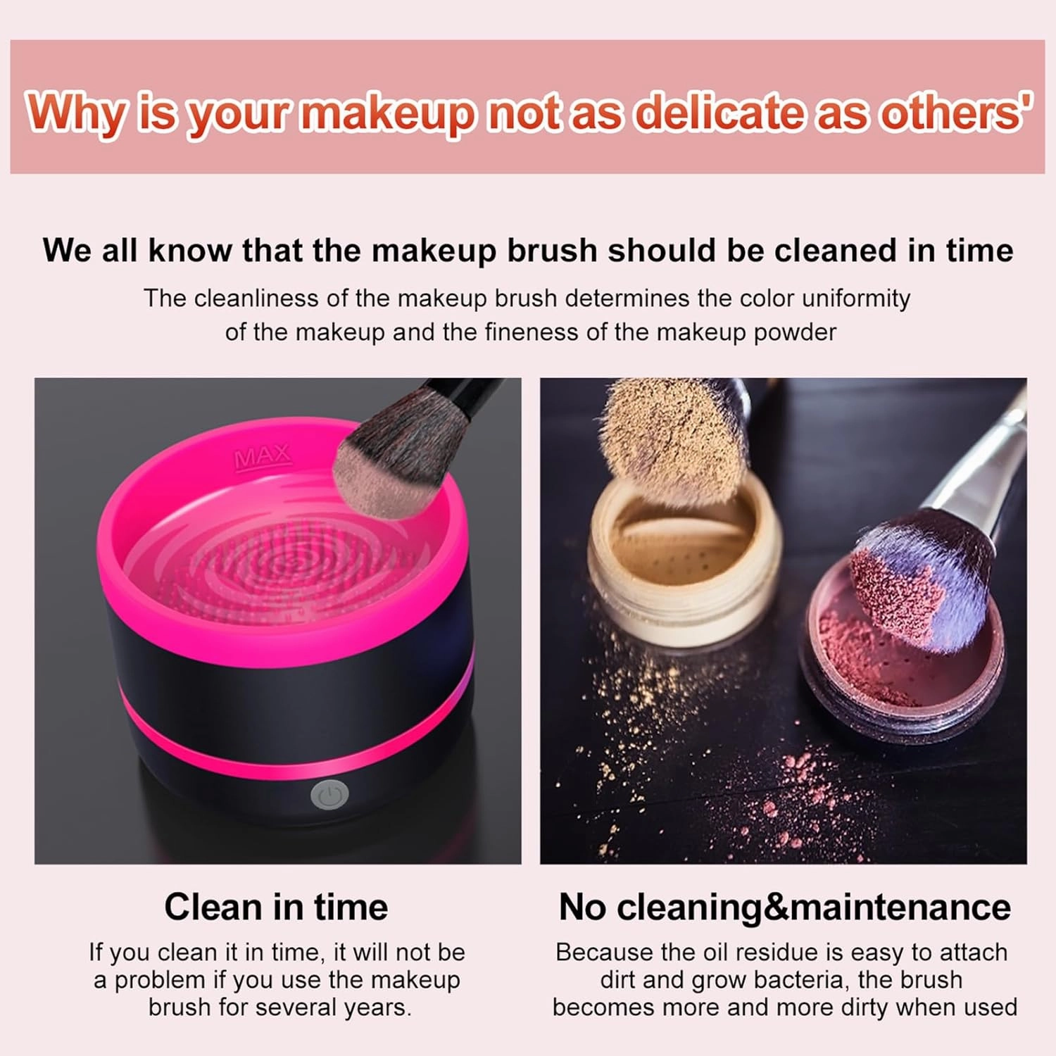 Makeup Brushes Cleaner, Electric Makeup Brush Cleaning Machine USB Rechargeable Automatic Spinning for All Size Makeup Brushes, Deep Wash in Seconds, Gifts for Women and Girls, Rose