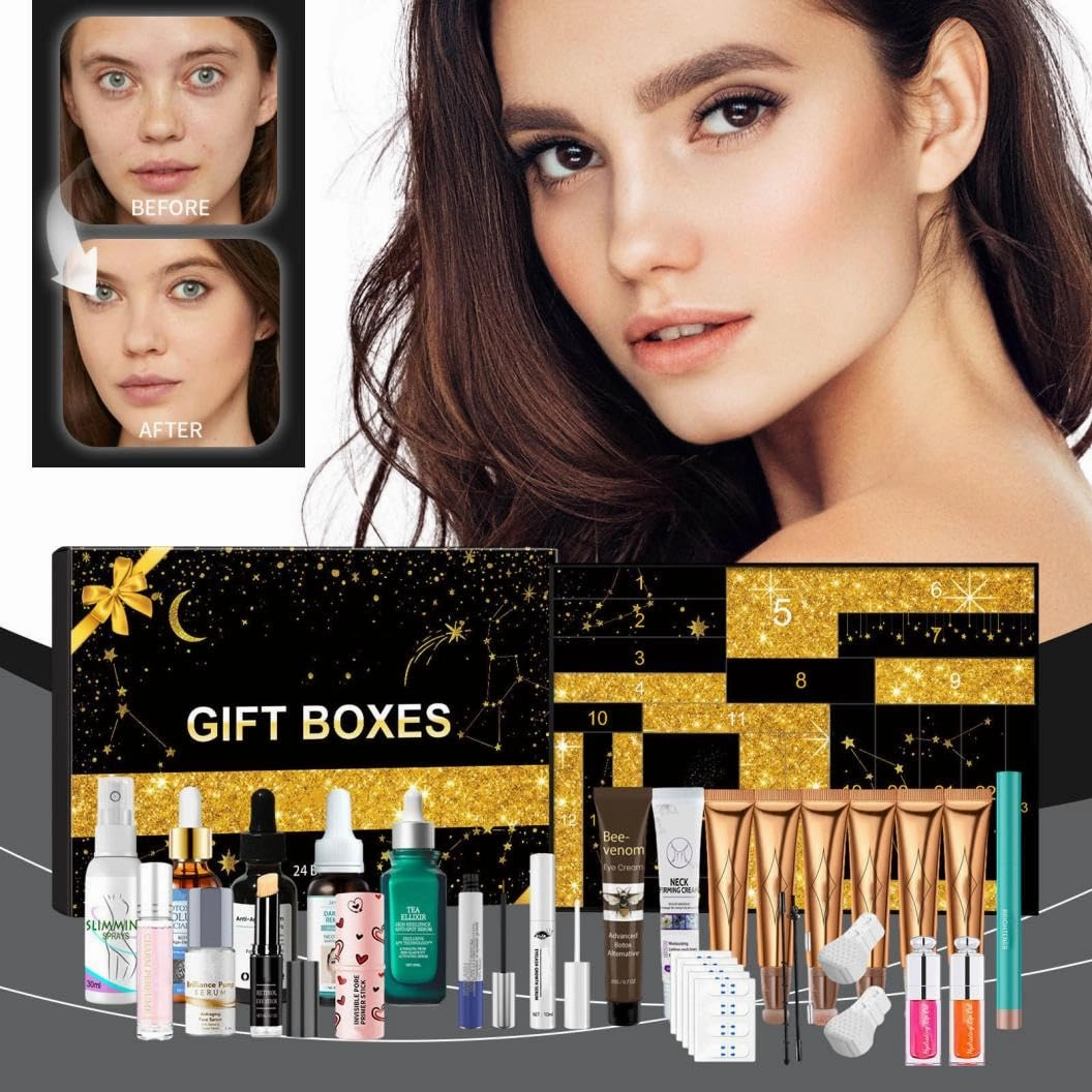 Makeup Christmas Set 2024, 24 Days Of Christmas Set Beauty, Makeup Kit Includes Brush Eyeshadow Lip Gloss Christmas Countdown Set Gifts for Women Girls (pat.04)
