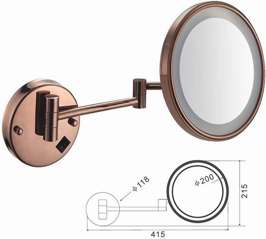 Makeup Mirror with LED Light Shaving Mirror Wall Mounted 3X Magnification Extendable and Chrome Finished with Drilling/Without Drilling Single Side Round 8 in (Color : #6) (#4)