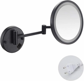 Makeup Mirror with LED Light Shaving Mirror Wall Mounted 3X Magnification Extendable and Chrome Finished with Drilling/Without Drilling Single Side Round 8 in(Color :Exposed Plug)