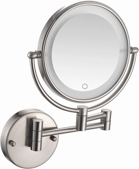 Makeup Mirror with Light, Brushed Nickel Shaving Mirror Wall-Mounted Magnifying Mirror Double Sided Extendable Mirror Premium Vanity Mirror with Touch Switch, USB Rechargeable