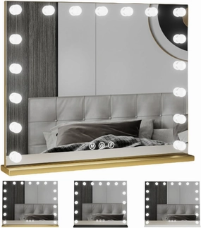Makeup Mirror With Lights, Rechargeable 3 Color Lights And Adjustable Brightness Vanity Mirror, Adjustable Tri Tone LED Lighted Makeup Mirror, Smart Touch Sensitive Makeup Vanity Mirror, White(Gold,24