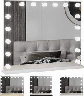 Makeup Mirror With Lights, Rechargeable 3 Color Lights And Adjustable Brightness Vanity Mirror, Adjustable Tri Tone LED Lighted Makeup Mirror, Smart Touch Sensitive Makeup Vanity Mirror, White(White,2