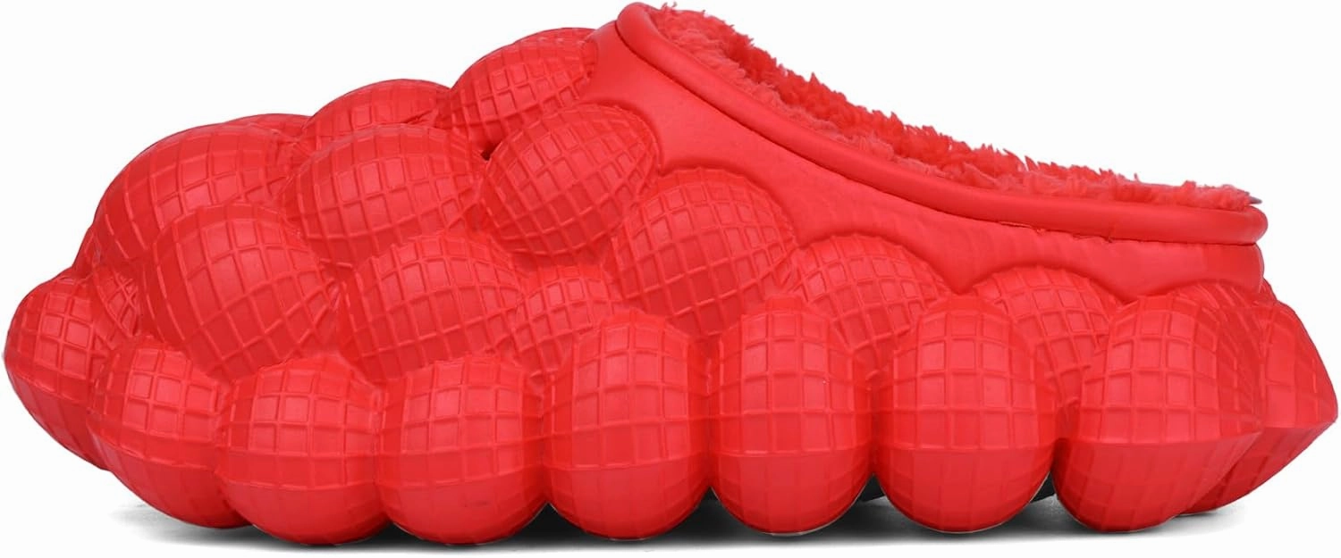 Man Women Bubble Slides with Fur Lined Bubble Slippers Comfortable Warm Fun Slippers Shoes for Indoor Outdoor