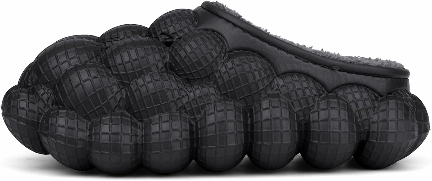 Man Women Bubble Slides with Fur Lined Bubble Slippers Comfortable Warm Fun Slippers Shoes for Indoor Outdoor