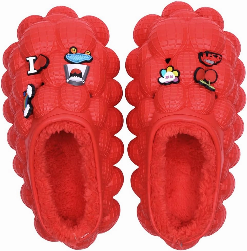 Man Women Bubble Slides with Fur Lined Bubble Slippers Comfortable Warm Fun Slippers Shoes for Indoor Outdoor