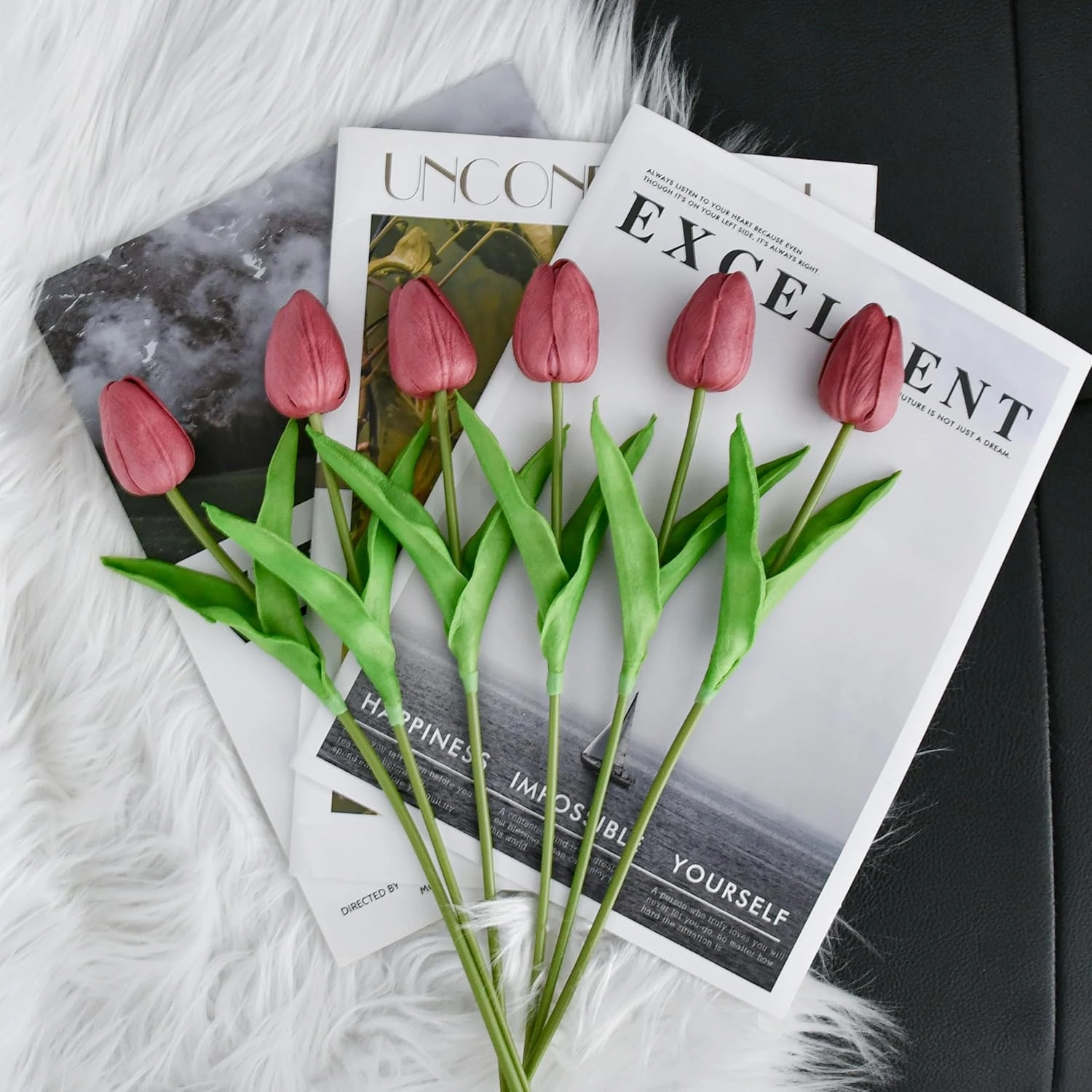 Mandy's 20pcs Mauve Artificial Tulip Silk Fake Flowers 13.5" for New Year Spring Mother's Day Easter Gifts in Bulk Home Kitchen Wedding Decorations