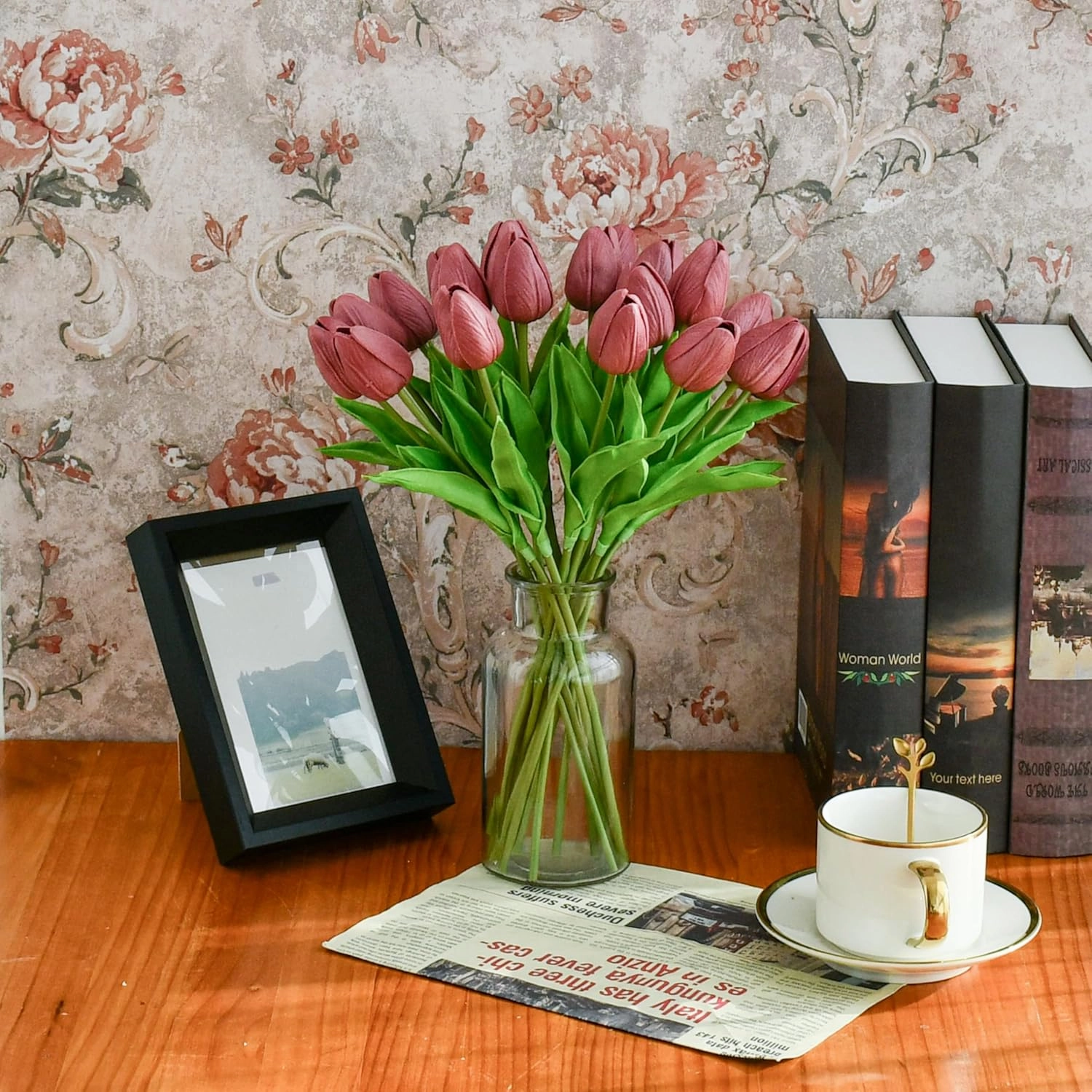 Mandy's 20pcs Mauve Artificial Tulip Silk Fake Flowers 13.5" for New Year Spring Mother's Day Easter Gifts in Bulk Home Kitchen Wedding Decorations