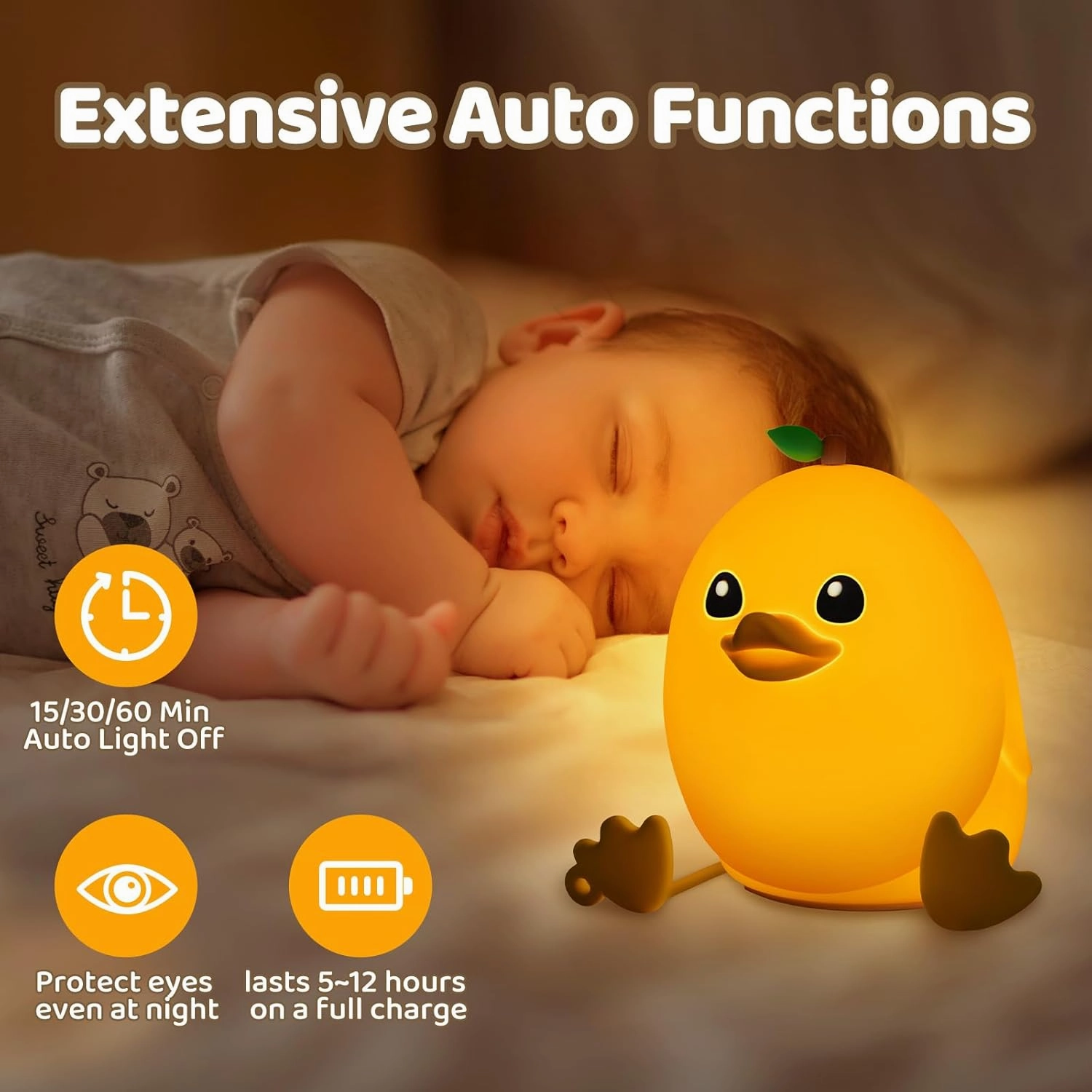 Mango Duck Night Light for Kids, 3 Level Dimmable Cute Duck Lamp with Remote Control, Silicone Kids Night Light, 1200 mAh Rechargeable, Bedside Lamp for Nursery Room Decor, Baby Gifts