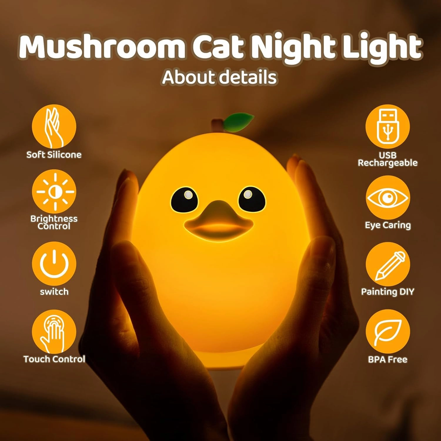 Mango Duck Night Light for Kids, 3 Level Dimmable Cute Duck Lamp with Remote Control, Silicone Kids Night Light, 1200 mAh Rechargeable, Bedside Lamp for Nursery Room Decor, Baby Gifts