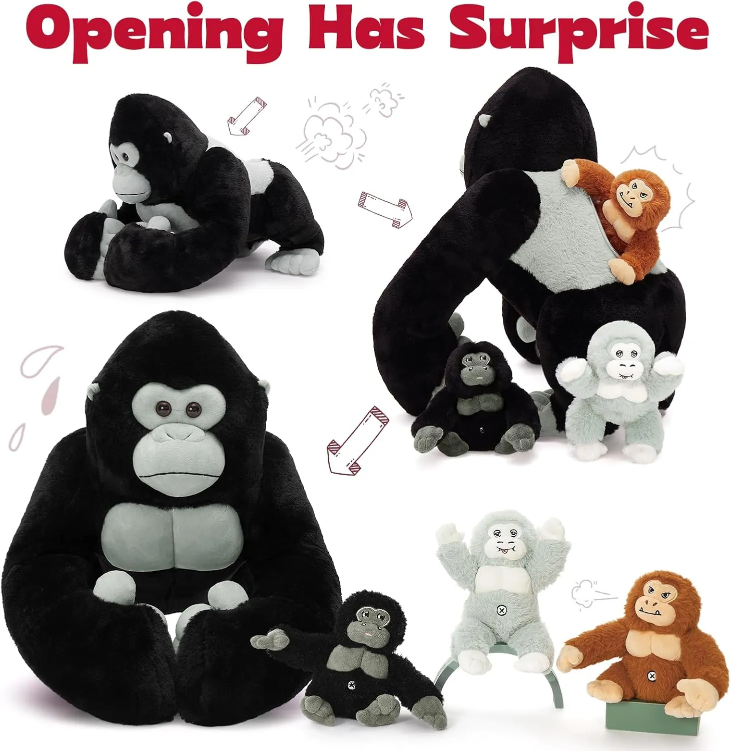 MaoGoLan Giant Gorilla Stuffed Animals - 19.6" Large Plush Gorilla with Babies, Soft and Cuddly Companion Toy Gifts for Kids