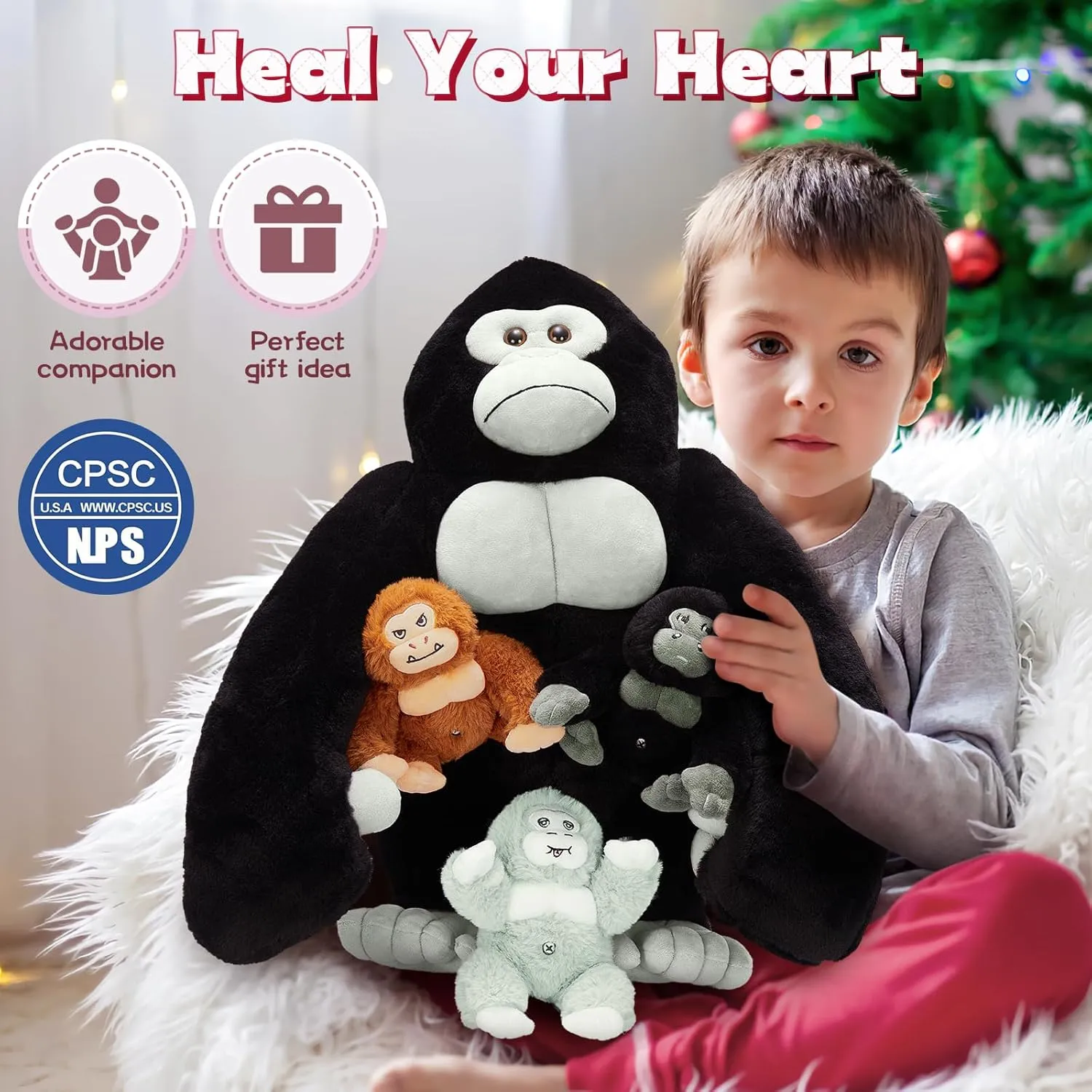 MaoGoLan Giant Gorilla Stuffed Animals - 19.6" Large Plush Gorilla with Babies, Soft and Cuddly Companion Toy Gifts for Kids