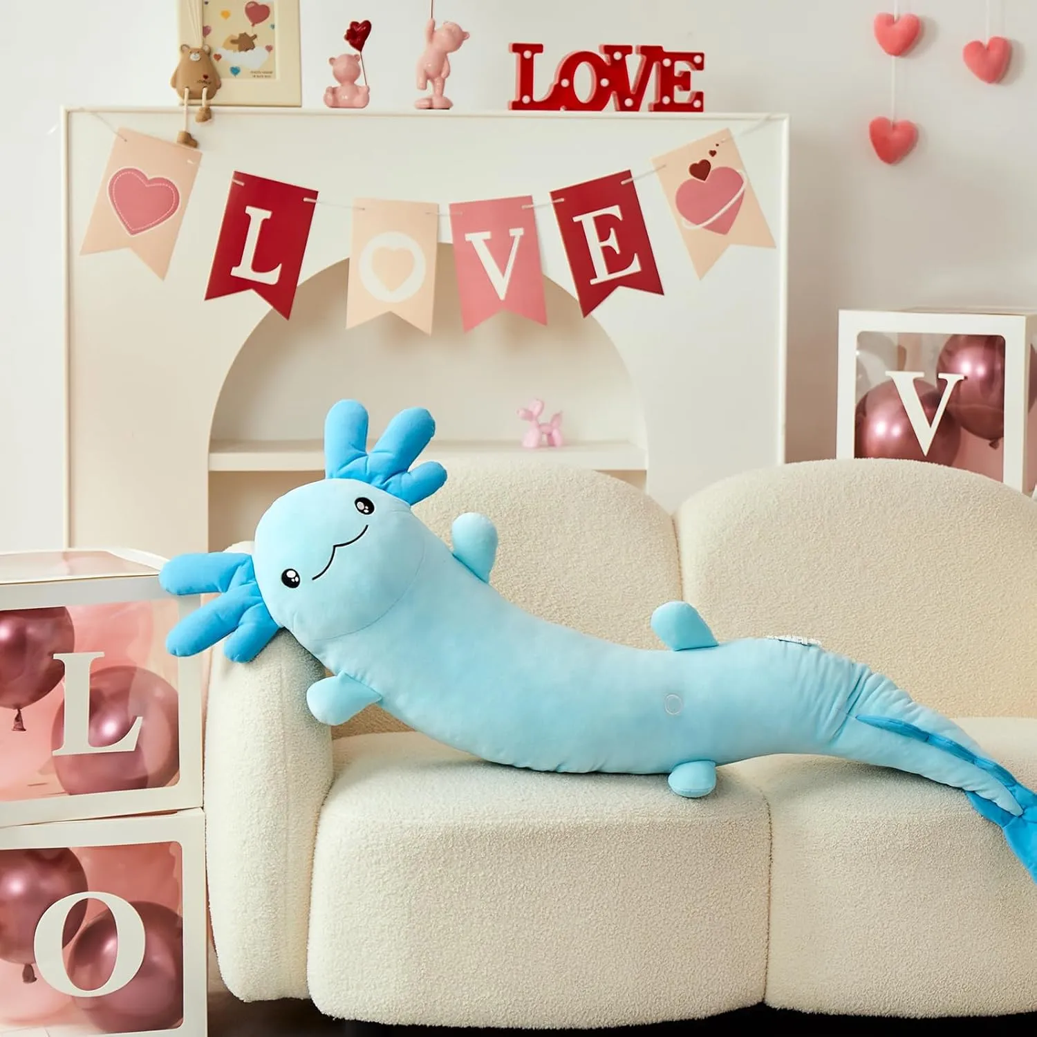 MaoGoLan Large Axolotl Plush Body Pillow,Big Salamander Plush Pillow Toy,XL Axolotl Stuffed Animal for Kids, Salamander Plushies Glow in The Dark, Christmas Valentine Birthday Gifts Blue