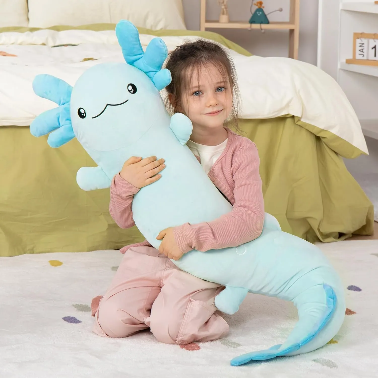 MaoGoLan Large Axolotl Plush Body Pillow,Big Salamander Plush Pillow Toy,XL Axolotl Stuffed Animal for Kids, Salamander Plushies Glow in The Dark, Christmas Valentine Birthday Gifts Blue
