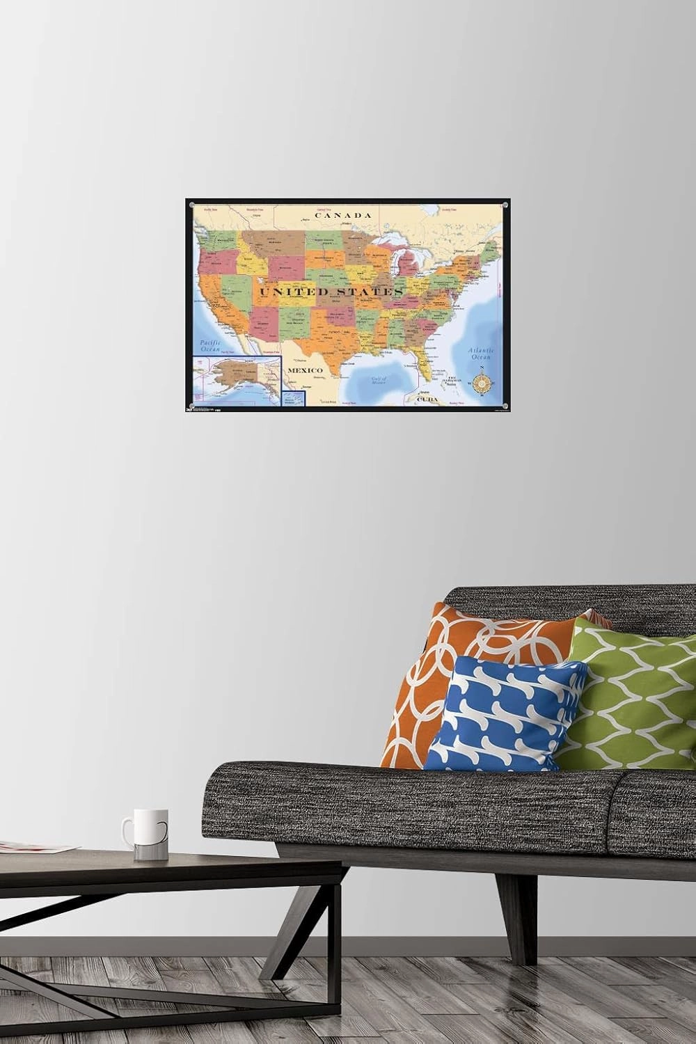 Map - USA Time Zones Wall Poster with Push Pins