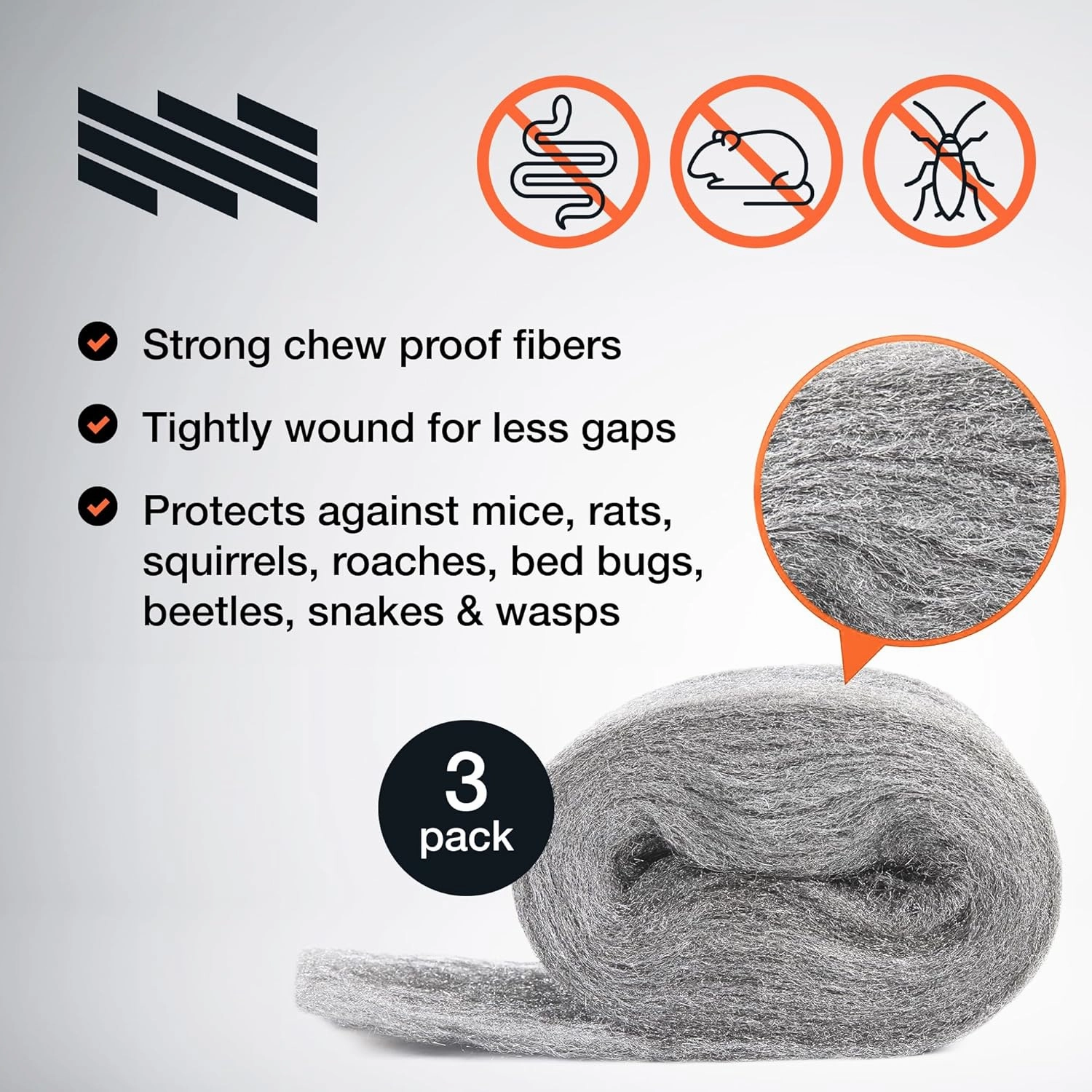 MaPorch Steel Wool for Mice Control - Wool Gap Filler for Home & Garage - DIY Bundle with Gloves & Scissors - Mouse Deterrents That Work - 3 Pack, 3.2" x 7.5 ft