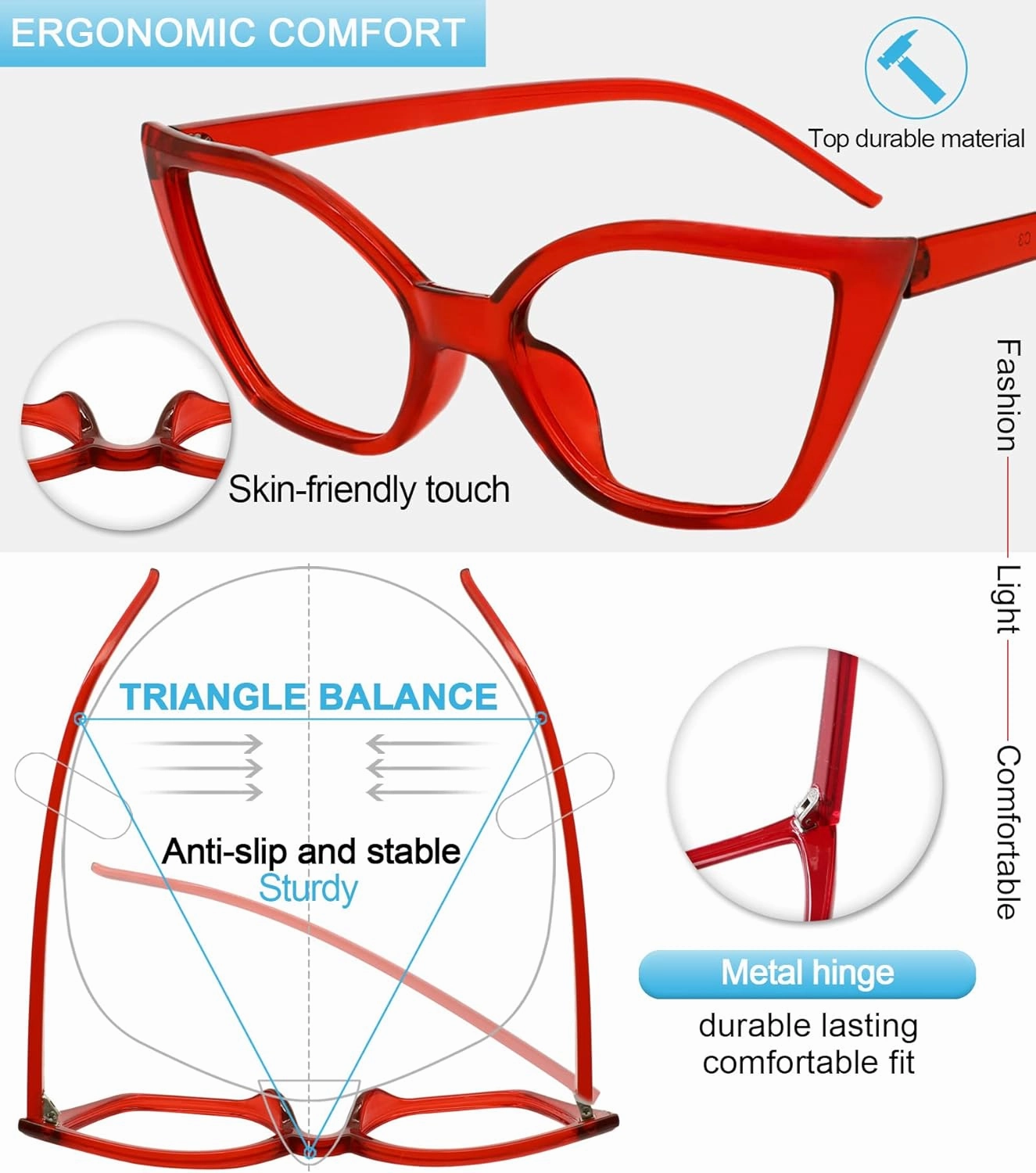 MARE AZZURO Cat Eye Reading Glasses Women Cute Readers 0 1.0 1.25 1.5 1.75 2.0 2.25 2.5 2.75 3.0 3.5 4.0 5.0 6.0 (Red, 275)