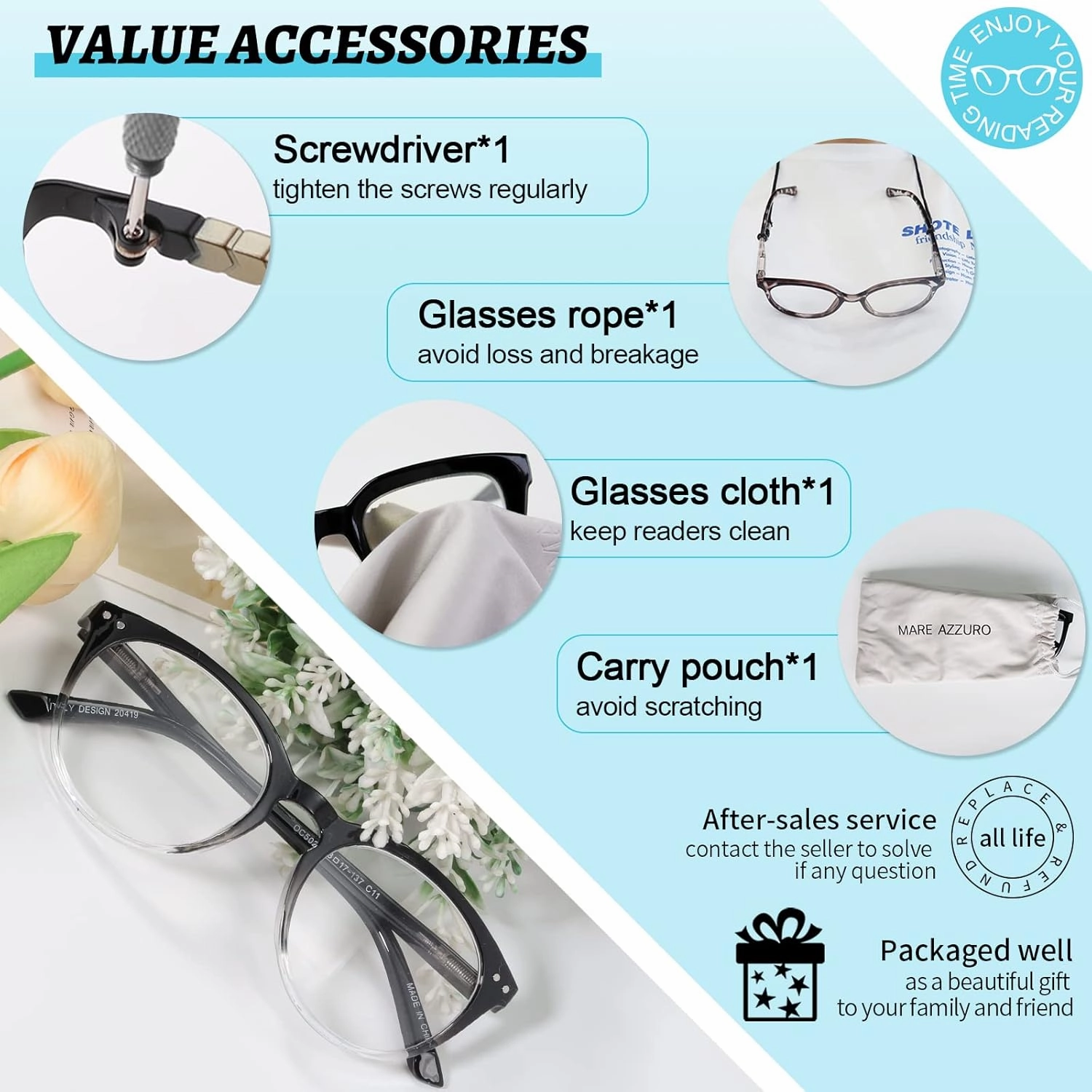 MARE AZZURO Large Reading Glasses Women Trendy Round Readers 1.00 1.25 1.50 1.75 2.00 2.25 2.50 2.75 3.00 3.50 4.00 5.00 6.00 (Black clear, 1.0)