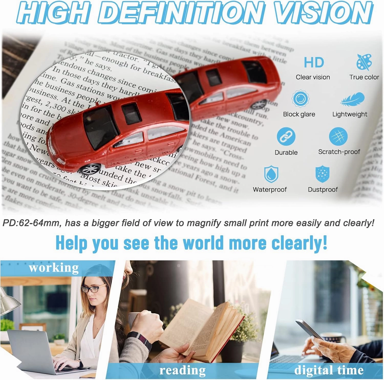 MARE AZZURO Large Reading Glasses Women Trendy Round Readers 1.00 1.25 1.50 1.75 2.00 2.25 2.50 2.75 3.00 3.50 4.00 5.00 6.00 (Black clear, 1.0)