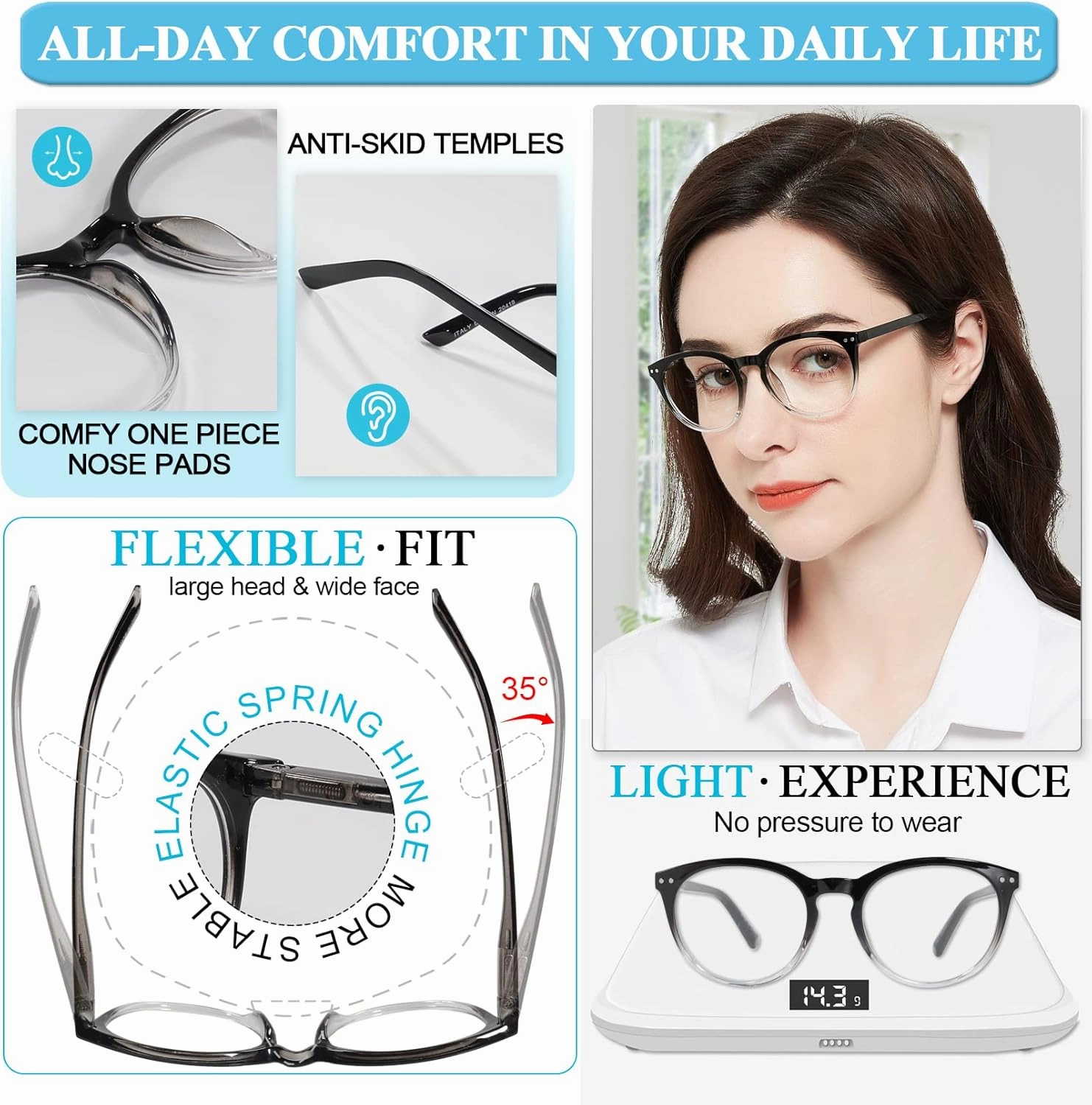 MARE AZZURO Large Reading Glasses Women Trendy Round Readers 1.00 1.25 1.50 1.75 2.00 2.25 2.50 2.75 3.00 3.50 4.00 5.00 6.00 (Black clear, 1.0)