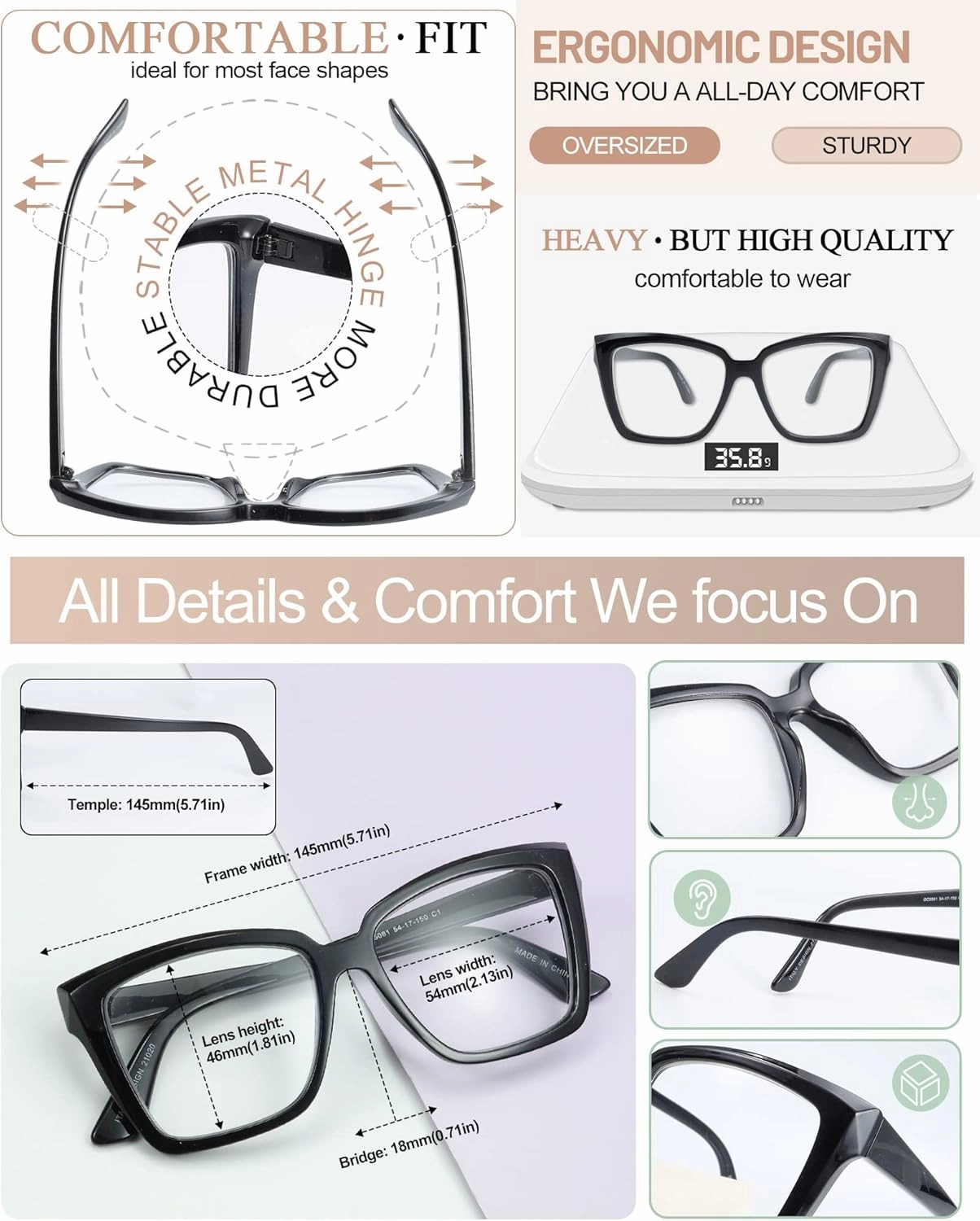 MARE AZZURO Oversized Reading Glasses Women Fashion Large Readers 1.0 1.25 1.5 1.75 2.0 2.25 2.5 2.75 3.0 3.5
