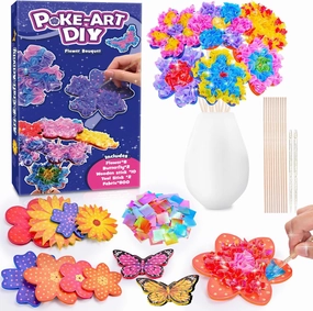 MDINGTD Toys for 4 5 6 7 8  Year Old Girls, Poke Art Flower Bouquet with 8 Flowers & 2 Butterflies Arts and Crafts for Girls Ages 4-12 DIY Creative Activity Birthday Christmas Gifts Craft Kits