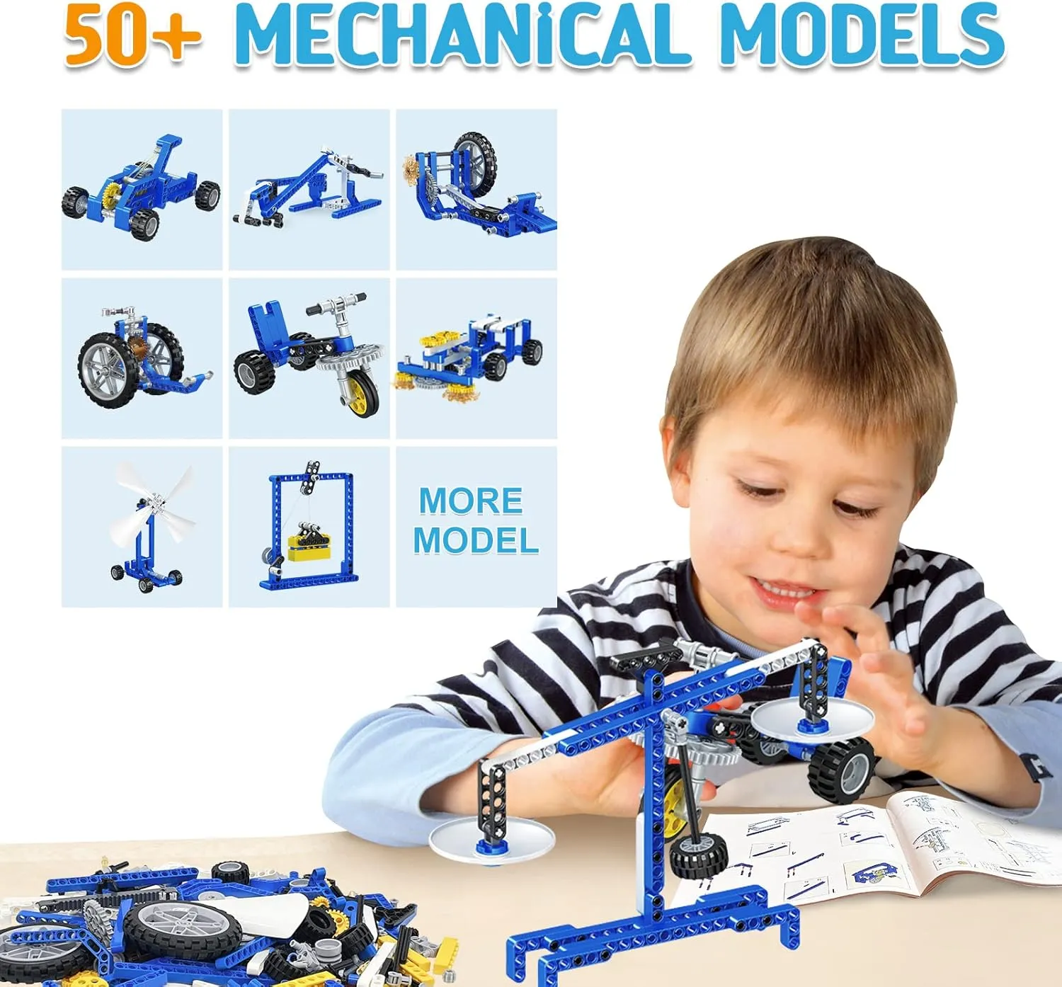 Mechanical Building Toys for Boys Age 8-12, 50 STEM Projects for Kids Ages 8-12 with 325 PCS Building Blocks, STEM Toys for 6 7 8 9 10 Year Old Boys, Science Kit Birthday Xmas Gifts for Kids 6 