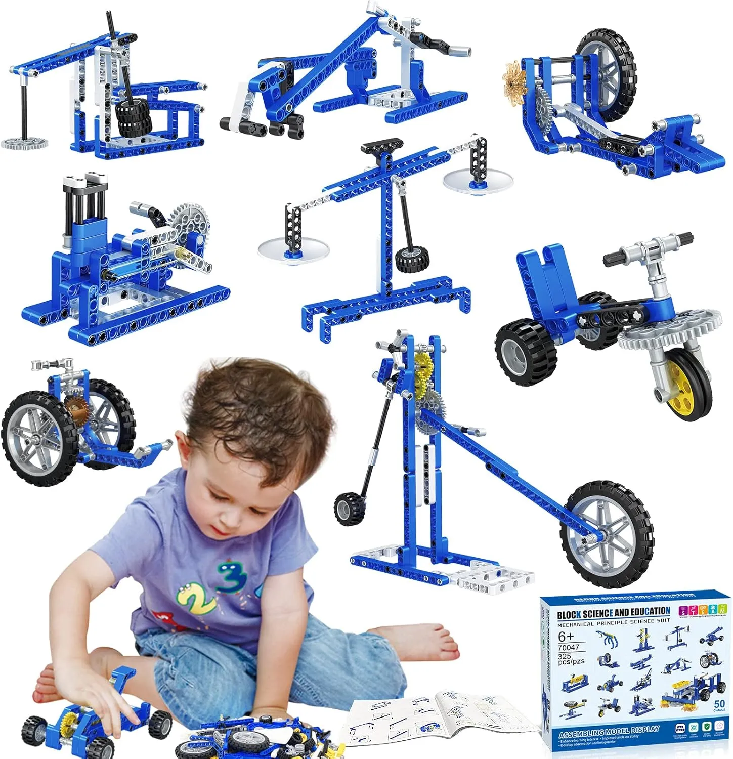 Mechanical Building Toys for Boys Age 8-12, 50 STEM Projects for Kids Ages 8-12 with 325 PCS Building Blocks, STEM Toys for 6 7 8 9 10 Year Old Boys, Science Kit Birthday Xmas Gifts for Kids 6 