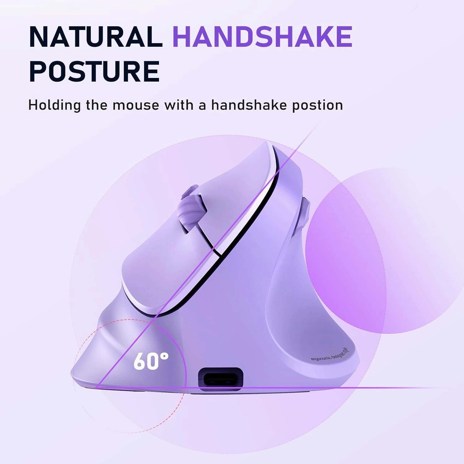 MEETION Ergonomic Mouse, Wireless Vertical Mouse RGB Backlit Rechargeable Mice for Bluetooth(5.2   3.0) & USB-A with USB-C Adapter 4 Adjustable DPI Compatible Mac/Windows/Andriod/PC/Tablet/iPad Purple