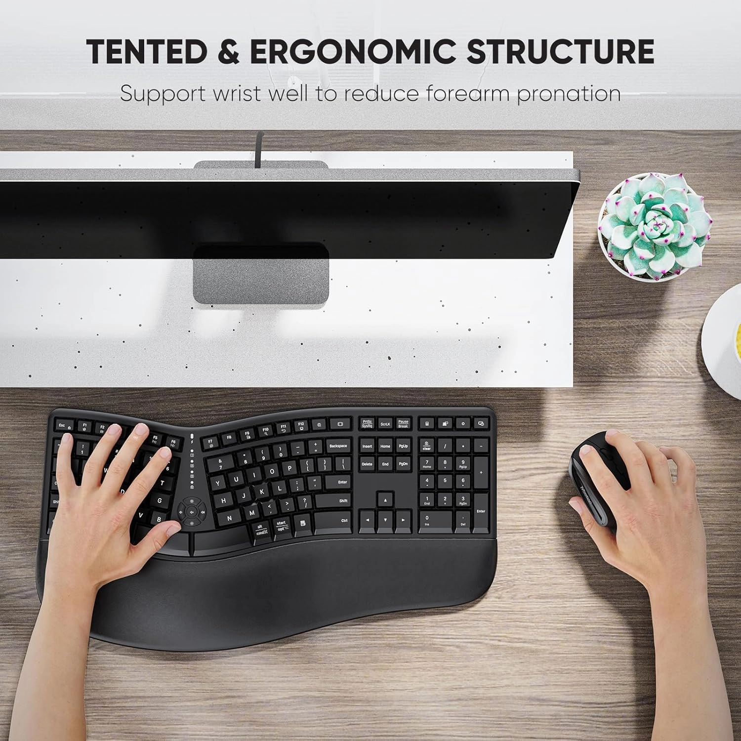 MEETION Ergonomic Wireless Keyboard and Mouse, Ergo Keyboard with Vertical Mouse, Split Cushioned Wrist Palm Rest, Natural Typing, Rechargeable, Full Size, Windows/Mac/Computer/Laptop, Black DirectorC