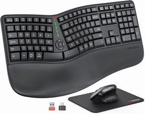 MEETION Ergonomic Wireless Keyboard and Mouse, Ergo Keyboard with Vertical Mouse, Split Cushioned Wrist Palm Rest, Natural Typing, Rechargeable, Full Size, Windows/Mac/Computer/Laptop, Black DirectorC
