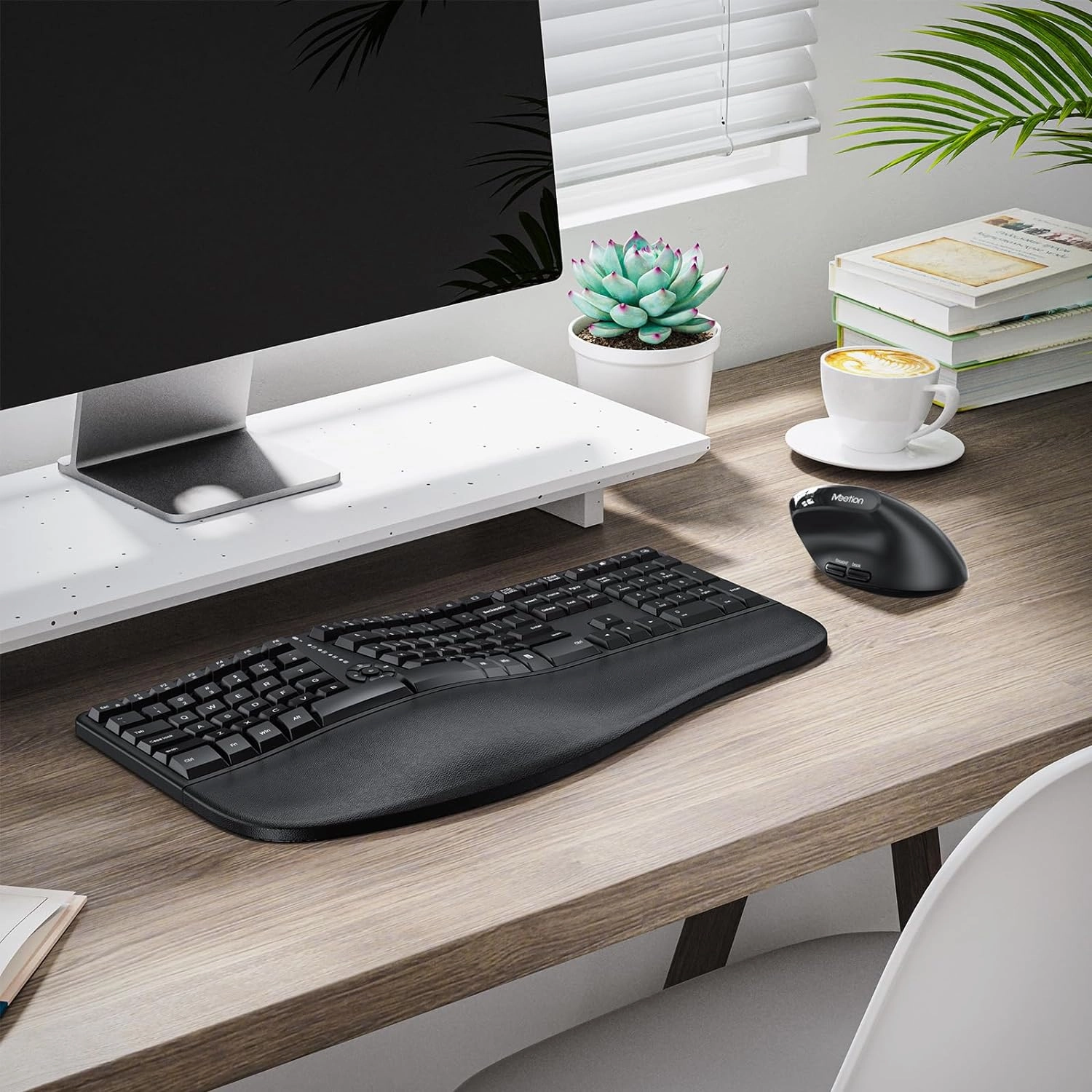 MEETION Ergonomic Wireless Keyboard and Mouse, Ergo Keyboard with Vertical Mouse, Split Cushioned Wrist Palm Rest, Natural Typing, Rechargeable, Full Size, Windows/Mac/Computer/Laptop, Black DirectorC