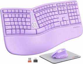 MEETION Ergonomic Wireless Keyboard and Mouse, Ergo Vertical Mouse, Split Keyboard Cushioned Wrist Palm Rest Rechargeable Full Size Natural Typing, Windows/Mac/Computer/PC Purple
