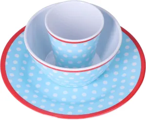 Melamine Dinnerware Set of 3 Pcs Bowl Cup Set Non Breakable Salad Tableware for Family Camping and Outdoor Dining (light blue dots)