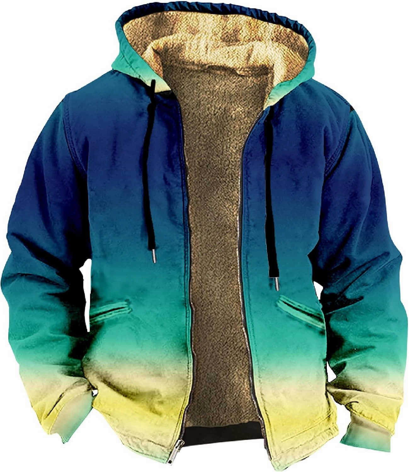 Men Coats Winter Long Sleeve Zipper Hoodies Sherpa Fleece Lined Vintage Print Jackets Fall Winter Coats