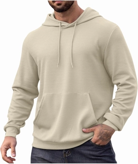 Men Hoodies Waffle Knit Solid Color Fashion Sweatshirts Long Sleeve Comfy Lightweight Hooded Sweatshirt