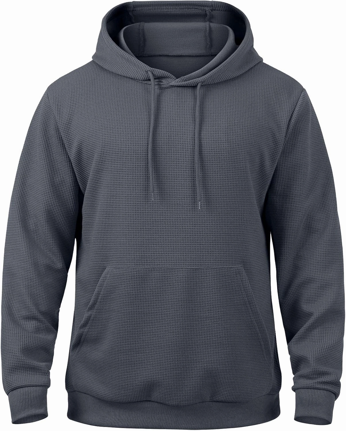Men Hoodies Waffle Knit Solid Color Fashion Sweatshirts Long Sleeve Comfy Lightweight Hooded Sweatshirt