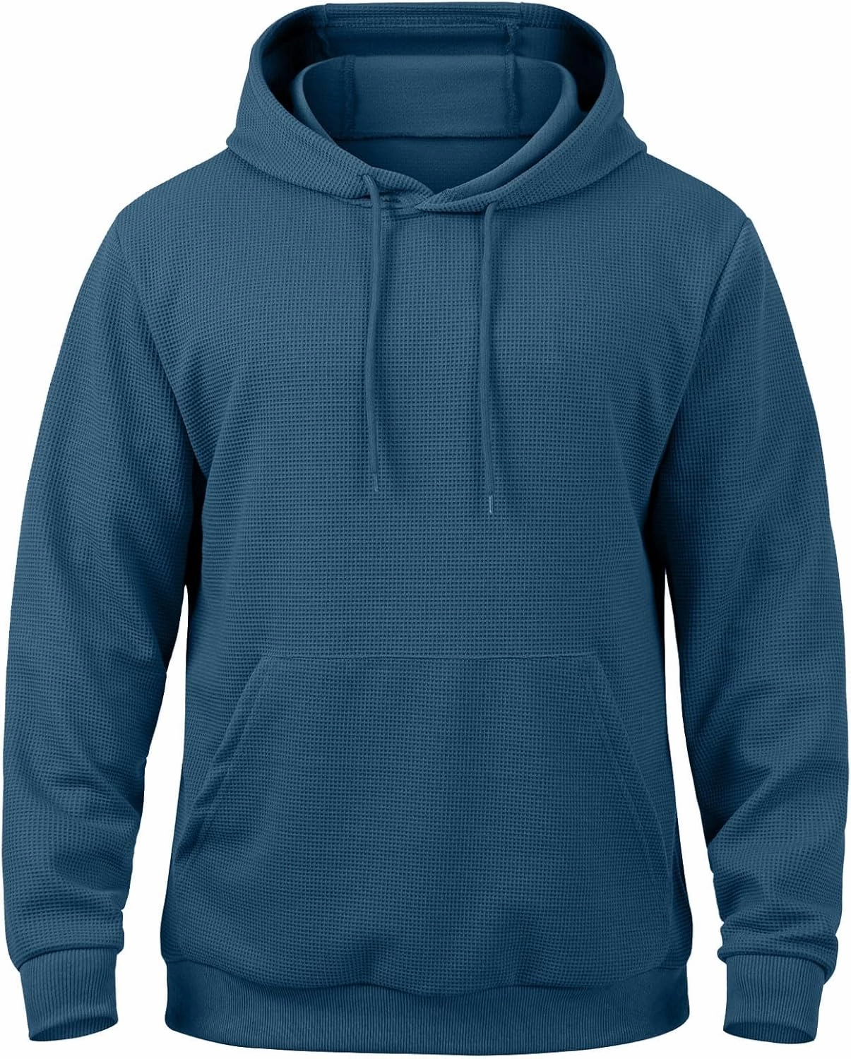 Men Hoodies Waffle Knit Solid Color Fashion Sweatshirts Long Sleeve Comfy Lightweight Hooded Sweatshirt