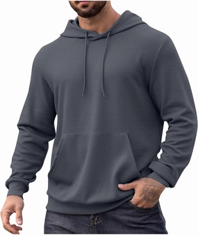 Men Hoodies Waffle Knit Solid Color Fashion Sweatshirts Long Sleeve Comfy Lightweight Hooded Sweatshirt