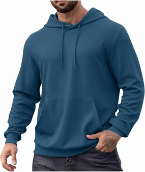 Men Hoodies Waffle Knit Solid Color Fashion Sweatshirts Long Sleeve Comfy Lightweight Hooded Sweatshirt