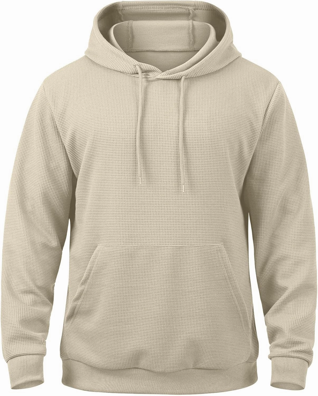 Men Hoodies Waffle Knit Solid Color Fashion Sweatshirts Long Sleeve Comfy Lightweight Hooded Sweatshirt