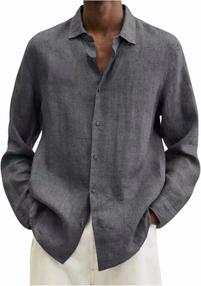 Men's Thermal Shirt Designer Spring Summer Casual Cotton Linen Solid Color Long Sleeve Shirts Loose Shirts